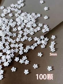 100入 3D 白色五瓣花美甲貼紙，迷你時尚精緻法式風，適用婚禮、假期美甲沙龍，美甲貼紙配件美甲飾品 - 白色 - 查看 5