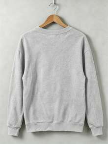 Plus Size Women's Autumn New York Letter Print Crew Neck Long Sleeve Sweatshirt Casual Top - Grey - View 3
