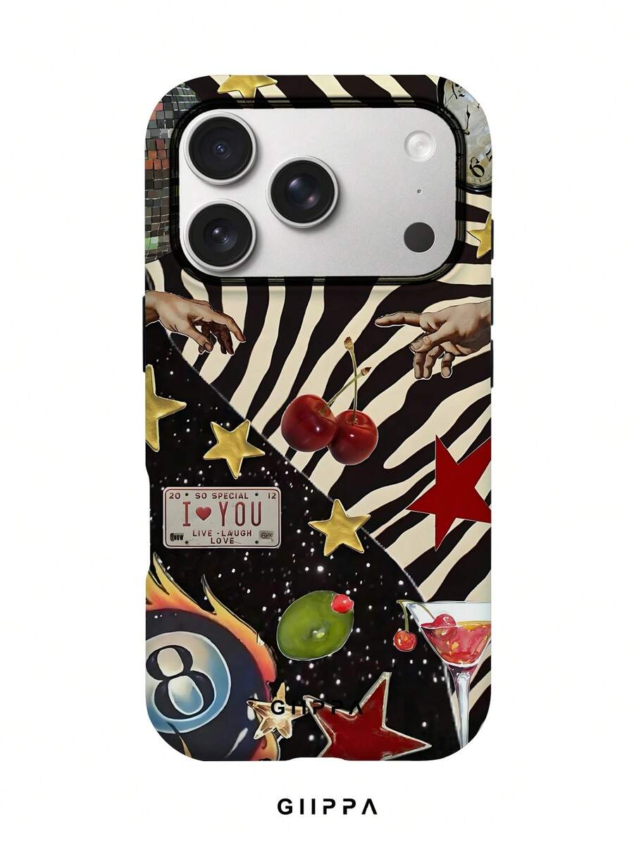 GIIPPA 1 Stück Zebra-Streifen-Unterseite & Englisch-Buchstaben-Muster Design Handyhülle für 17 Pro Max, kompatibel mit 16 Pro Max, 15 Pro Max, 14 Pro Max, koreanischer Stil High-End Mode & Spaß Handyhülle, kompatibel mit 11/12/13/14/15/16 Pro Max Plus, elegantes Design geeignet für Männer und Frauen, perfektes Geschenk für Freundin zu Weihnachten, Valentinstag, Ostern, Hochzeitssaison und Geburtstag! - Verschiedenfarbig - Übersicht 1