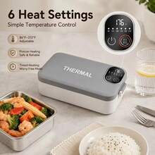 0.9L Large Capacity Rechargeable Heated Lunch Box, Cordless Battery Powered Food Warmer With Built-In Smart Timer, Portable Self-Heating Food Container For Car, Office And Road Trips - Light Grey - View 10