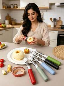1pc Minimalist Kitchen Style All-In-One 2-In-1 Stainless Steel Apple Peeler And Corer, Equipped With Comfortable Grip Handle And Sharp Cutting Blade, Quickly Removes Fruit Cores And Separates Flesh, Multi-Functional Fruit And Vegetable Processing Tool, Essential Home Kitchen Accessory, Practical Kitchen Gift For New Year, Valentine's Day, Mother's Day, Father's Day, Graduation Season - Multicolor - View 3