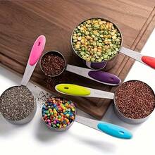 Silicone Handle And Clear Scale Measuring Cup & Spoon, Suitable For Dry Or Liquid Ingredients (Colorful), Cooking Accessories, Baking Essentials, Modern Kitchen Tools, Colorful Kitchenware, High-Quality Spoon, Dry Ingredient Spoon - Multicolor - View 4