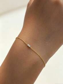 1pc S925 Sterling Silver Minimalist Ins Style Thin Bracelet For Women, Niche Gentle Sparkling Versatile Commute Daily Simple Exquisite Accessory, Low-Key Durable, Birthday Valentine's Day Gift For Girlfriend Best Friend - Drill - View 8