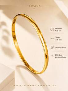 3pcs/6pcs Women's 18K Gold Vacuum Plated Stainless Steel Minimalist Luxury Plain Round Tube Stackable Bracelet Set, Old Money Style Vintage Elegant Daily Commute Office Party Date Beach Vacation Gift - Gold - View 4