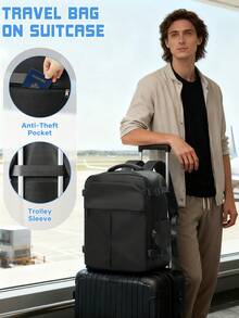 Large Capacity Travel Backpack, Side-Opening Expandable Compartments For Clothing Storage, Fits 15.6 Inch Laptop, Waterproof & Wear-Resistant Fabric, Multiple Pockets For Organization, Buckle Strap Reinforcement, Suitable For Short Trips, Boarding, School, Daily Commute, Lightweight & Burden-Reducing, Unisex Minimalist Travel Backpack - Multicolor - View 7