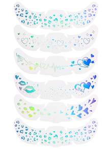 Freckles Temporary Tattoos Stickers, 6pcs Iridescent Leopard Heart Freckle Face Tattoo, Holographic Blue Gradient Heart Dot Speckle Design, Waterproof, Y2K Festival Aesthetic For EDM Rave, Tattoos Accessories - Multicolor - View 6