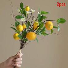 1/2pc Artificial Lemon Branch, 8-Head Faux Lemon With Stem, Kitchen Decor Party Spring Summer Decoration (Yellow) - Multicolor - View 12