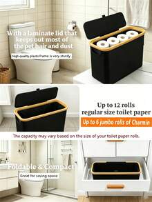 Baofeng Collapsible Toilet Paper Storage Rack With Lid, Bathroom/RV/Closet Storage Basket, Holds 12 Standard Toilet Paper Rolls, Dust-Proof Tissue Box, Tool-Free Quick Assembly, Compact Space-Saving Storage Solution - With Perspective Edges - View 7