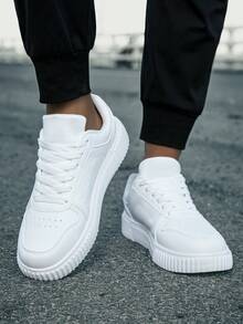 36-45 Unisex Lace-Up Casual Sports Sneakers, Highly Attractive White Shoes, Versatile Soft Sole Student Skate Shoes, Couple Shoes 36-45 - White - View 4
