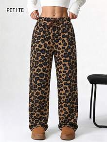 Soulscape PETITE Petite Pantalones Casuales Estilo Vintage Americano Y2K Hot Girl Primavera/Otoño Estampado de Leopardo Clásico para Mujeres, Estilizantes y Alargadores de Pierna Marrón - Marrón - Ver 1