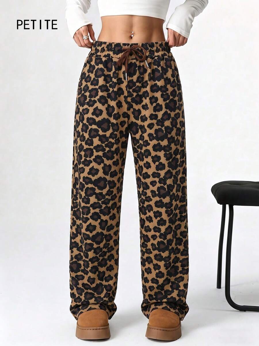 Soulscape PETITE Petite Pantalones Casuales Estilo Vintage Americano Y2K Hot Girl Primavera/Otoño Estampado de Leopardo Clásico para Mujeres, Estilizantes y Alargadores de Pierna Marrón - Marrón - Ver 1