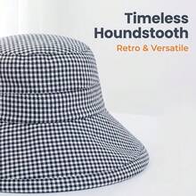 Spring Fashion Black & White Plaid Women's Bucket Hat, Lightweight Foldable Portable Sun Hat With Neck Strap, Suitable For Spring/Summer Outdoor Activities, Travel, Sports Events - Plaid Hat - View 5