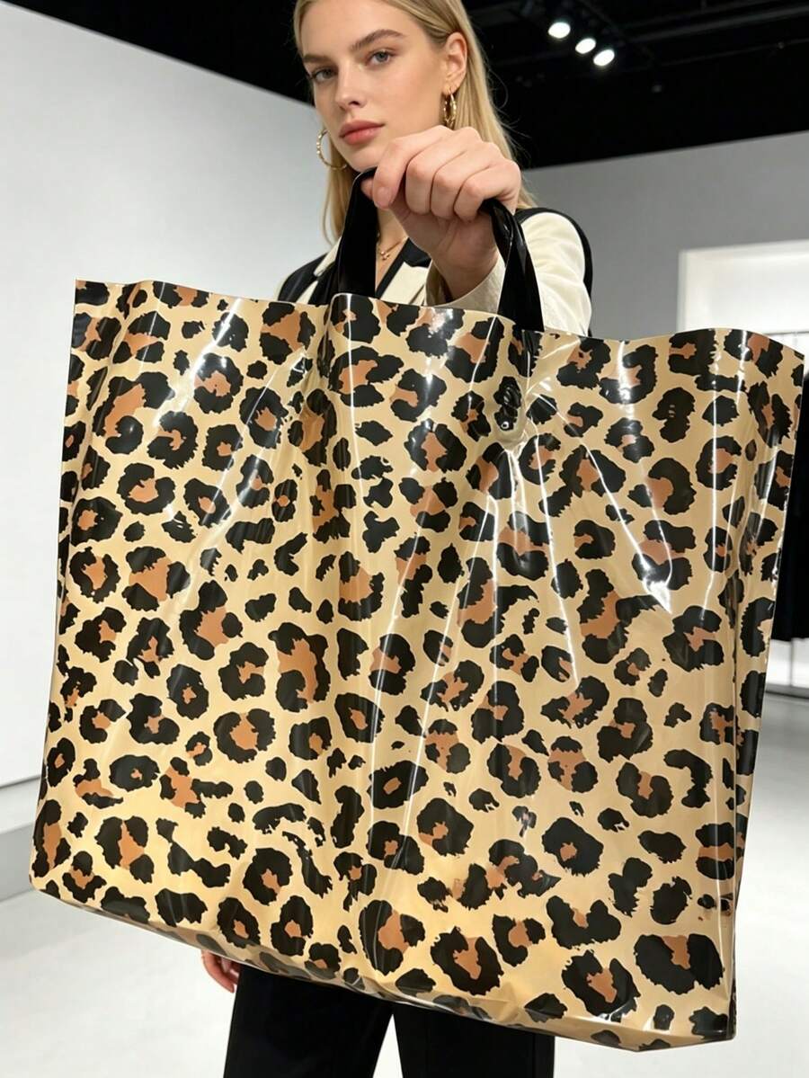 50/20/1件 加厚大號塑膠禮品袋 40*30cm 豹紋款 節日禮品手提袋 情人節派對禮品袋 大容量時尚購物袋 可重複使用 適合禮品包裝