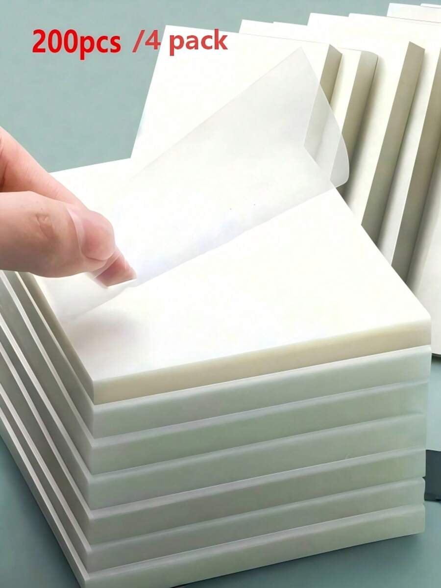 1 Pack/2 Packs/4 Packs/5 Packs/8 Packs - Transparent Sticky Notes (50 Sheets Per Pack) - Waterproof, Self-Adhesive, Semi-Transparent Sticky Notes For Marking Books And Journaling, Perfect For School And Office Use. - White - View 1