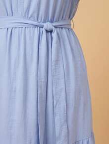 Women's Plus Size Long Dress Duna Flowy 3/4 Sleeve V-Neck Waist Tie Slit Ruffled Hem With Slit - 淺藍色 - 查看 3