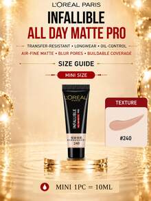 L’Oreal Paris L'Oreal PRO 粉底液 #240，10/35ml，雙重控油配方，高遮瑕，防水防暈染，輕盈配方，持久霧面妝效，適合油性肌膚 - 吸油棒PRO恆放溢彩持色粉底液#240 - 查看 13