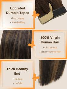 DOORES 10pcs Straight Tape-In Hair Extensions, 100% Remy Human Hair, Salon-Grade Silky Seamless Invisible, Dark Brown To Chestnut Brown, 25g 14-24 Inch Invisible Skin Tone PU Tape-In Hair Extensions - S2/10 - View 3