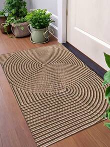 1pc Khaki Geometric Striped Rug, Made Of Stain-Resistant Polyester, Non-Slip And Easy To Clean, Suitable For Patio, Indoor, Outdoor, Garden, Hallway, Home Decor, Bathroom Rug, Floor Rug, Outdoor Rug, Bathroom Accessories - Khaki - View 3