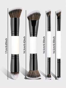 2/4pcs Professional Dual-Ended Makeup Brush Set, Foundation Brush, Blush Brush, Powder Brush, Eyeshadow Brush, Concealer Brush, Highlighter Brush, Blending Brush. Soft Fiber Bristles, Portable For Travel Use, Perfect Gift For Women And Girls. Makeup Brush Set, Makeup Brush Tool Kit, Complete Makeup Tool Set, Makeup Brush Gift Set - Black and White - View 5