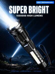 Camping, Linterna LED Recargable con Zoom, 7 Modos de Alta Luminosidad con Luz Lateral COB, Carga USB Tipo-C, Material ABS Resistente a Roturas, Linterna Táctica Multifuncional de Mano para Uso en Exteriores, Emergencias y Hogar - Varios - Ver 12