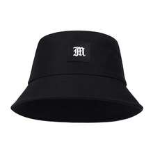 1pc Men's PU Leather Patch Bucket Hat, Outdoor Sun Protection Casual Hat, Suitable For Spring/Autumn Travel, Beach Vacation - Black M - View 6
