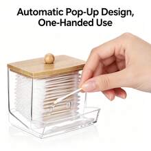 Tbestmax 10 Oz Cotton Swab/Ball/Pad Holder With Vanity Tray, Qtip Apothecary Jar, Bathroom Containers Dispenser Storage 3 Pack Wood Lids - 3pcs(竹蓋棉籤罐) - 查看 6