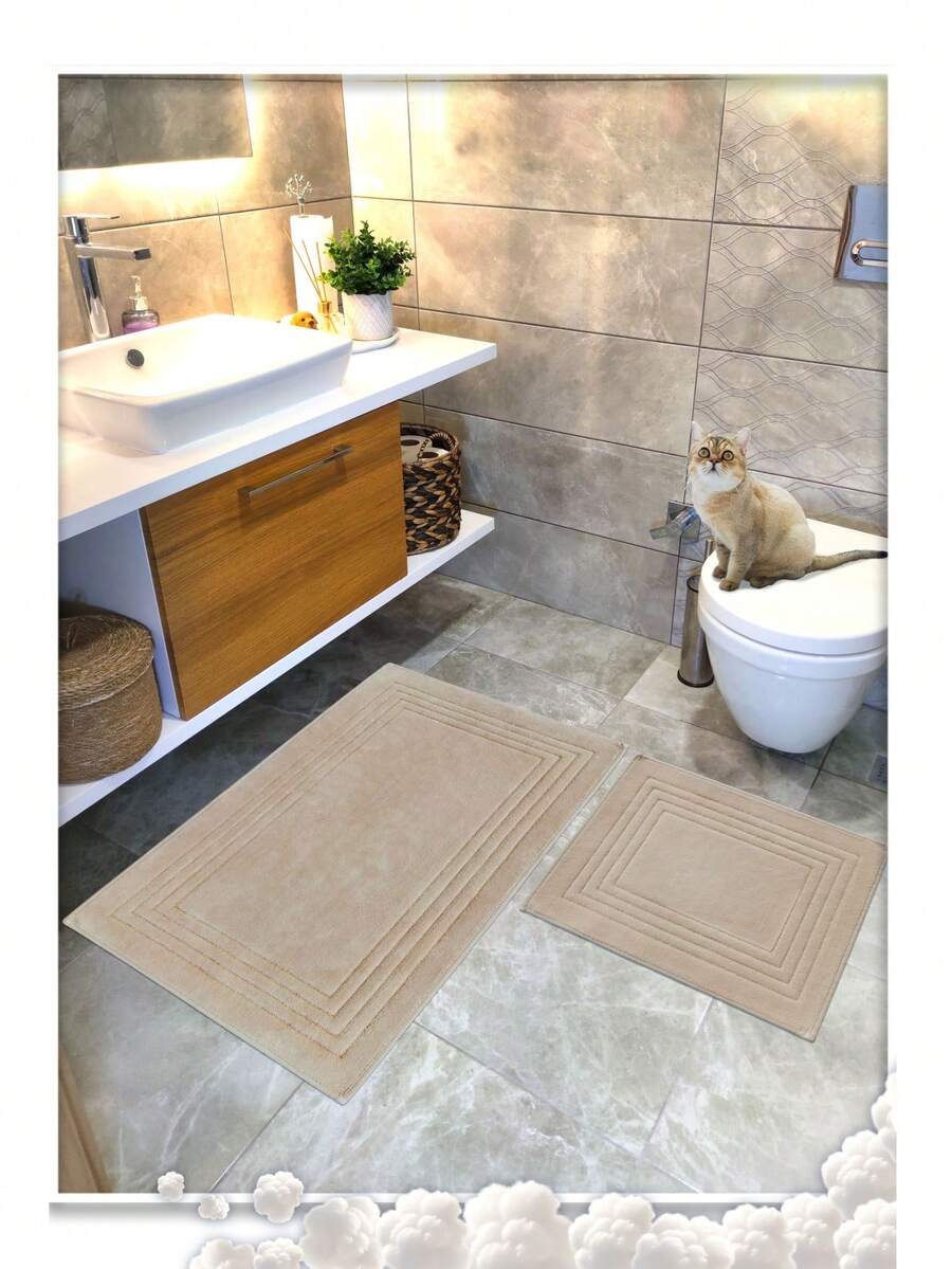 Cotton Woven Absorbent Bath Mat, VERA Bathroom Rug 60x100 Cm