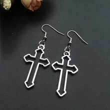 2pcs/Set Cross Gothic Pendant Earrings, Large Silver Exaggerated Traditional Gothic Jewelry, Fashionable & Exquisite, Women's Gift For Girlfriend - Multicolor - View 10