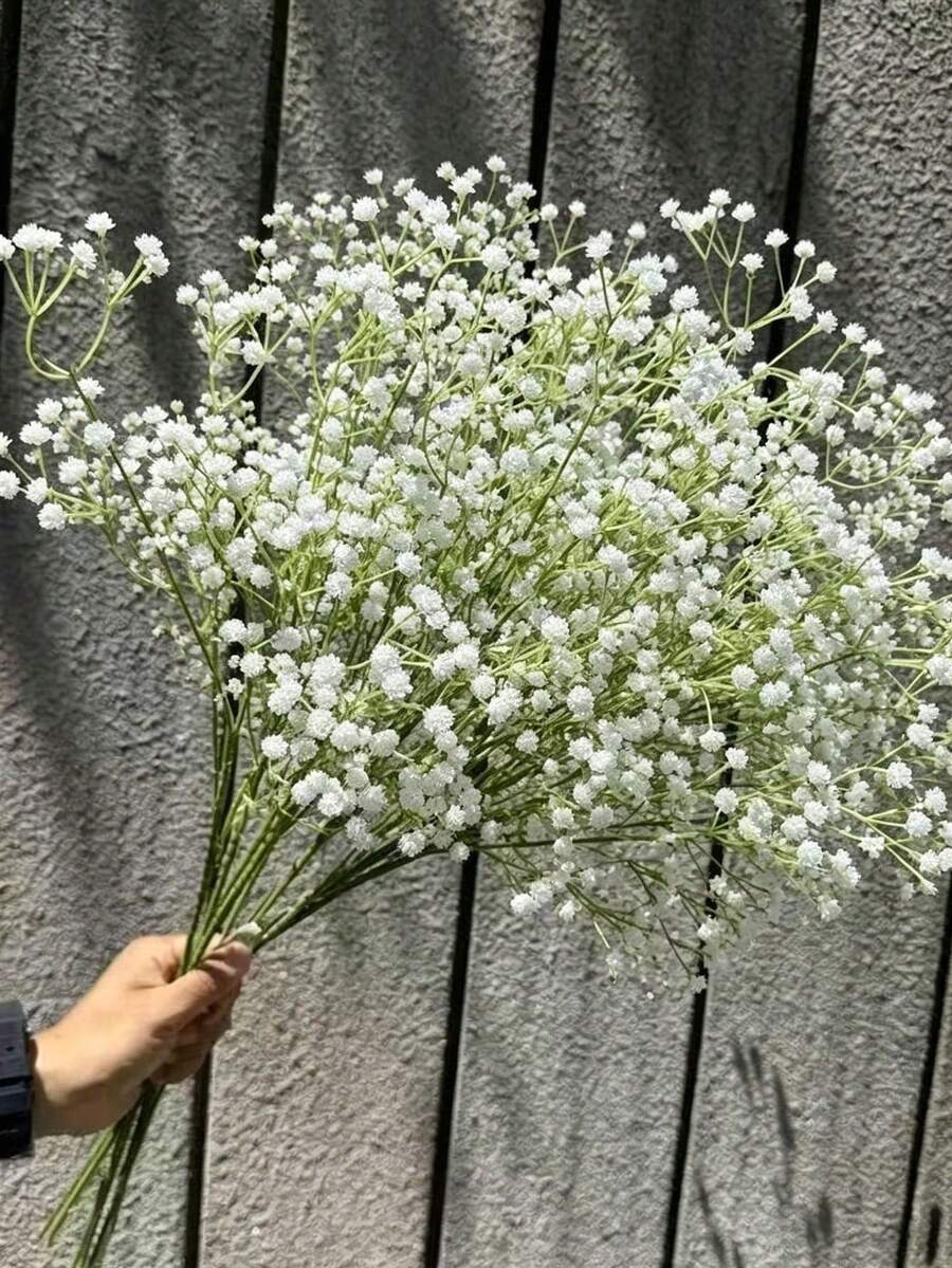 1/10/60/150/180朵白色人造滿天星花束，附塑膠花莖，適用於家居裝飾、桌面裝飾、DIY花藝布置、婚禮派對裝飾、房間裝飾、花卉裝飾，這些人造塑膠花非常適合桌面裝飾和花瓶布置，也非常適合婚禮派對、花園和臥室裝飾