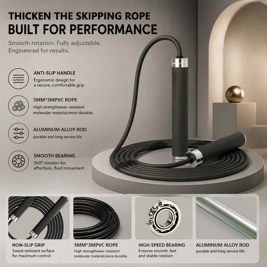 Cuerda de saltar MOGOLD reforzada – Rodamiento de alta velocidad de 360°, agarre de silicona antideslizante, cuerda de PVC premium para entrenamientos en cualquier lugar y momento - T68 - Ver 1