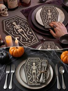 16pcs/8pcs Halloween Skeleton Napkins, Skeleton Coffin Shaped Disposable Napkins, Halloween Party Supplies, Gothic Party Table Decor, Party Gifts, Gothic Party Decoration - Multicolor - View 2