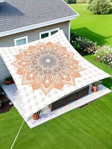 1 pieza Toldo de exterior reforzado impermeable y resistente al sol con patrón bohemio de flor mandala degradada verde para jardín patio y playa con cuerda gratis (marco no incluido) - A - Ver 3