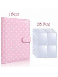 1Set Polka Dot Loose-Leaf Binder Card Collection Book, A5 Photocard Binder With 25Pcs 4-Pocket Card Pages, 6 Ring Photocard Holder PU Cover Collector Album Cards Trading Card Organizer Home Travel Anniversary Family Photo Album Collection Notebook - Multicolor - View 10