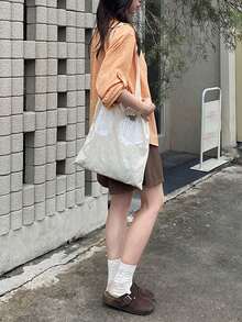 Women's Loose Crinkled Soft Thin Long Sleeve Shacket With Sleeve Tab Design And Small Plaid Pattern, Summer - Orange - View 7