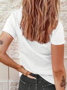 Elegant Vintage Women's Shirt, Round Neck T-Shirt With New York Letter Print, Casual Short-Sleeved Top For Spring And Summer, Women's Clothing, Summer Tops. - White - View 2