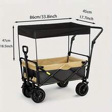 Universal Wagon Cart Awning Canopy Attachment, Water Resistant Oxford Fabric Sun Shade Cover, Easy Install Foldable Shade Top Fits Most Garden Trolley, Outdoor Sun Accessory For Camping Picnic Beach Backyard - Black - View 9