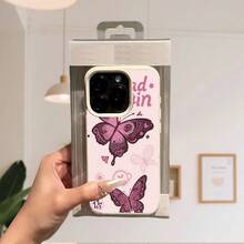 [24h Shipping From DE/FR/ES]Apple 17 16 15 Promax  21 22 23 24 25 26 Ultra Galaxy Phone Case: For 17 Pro Max Ivory White Lychee Texture With Large Hole, Modern INS Style Creative Butterfly Pattern 2D Flat Design.Also For 11/12 Pro Max/13/14 Pro/15 Plus/16 Pro Max/7/X/XR/XS Max.A Stylish Phone Case, The Perfect Gift For Friends, Wives, And Husbands - 1 Piece Of Picture Color - View 3
