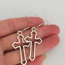 2pcs/Set Cross Gothic Pendant Earrings, Large Silver Exaggerated Traditional Gothic Jewelry, Fashionable & Exquisite, Women's Gift For Girlfriend - Multicolor - View 11