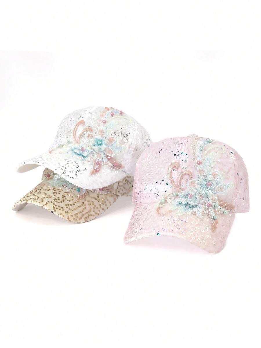 1 Stück Damen Baseballkappe mit Blumenstickerei, atmungsaktiv, elegant und lässig, für Frühling, Sommer und Herbst - Mehrfarbig - Übersicht 1