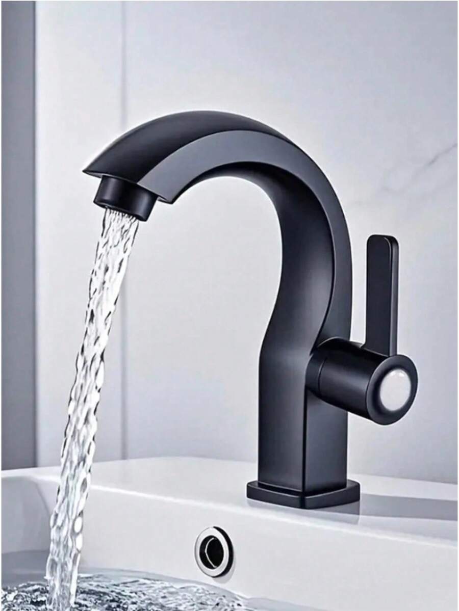 Single Hole Black Moon Arc Sink Faucet - Durable Zinc Alloy Construction, Built-In Water Filter, Ceramic Valve Core Ensures Smooth Cold Water Flow, Easy Installation, Long-Lasting Performance - Multicolor - View 1