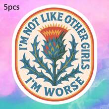 1/2/5pcs "I'm Not Like Other Girls I'm Worse" Stickers,Retro Oval Border Thistle Flower Stickers, Cool Aesthetic Decor Stickers,Suitable For Laptops, Phones, Work Desks,Water Bottle, Car, Tumbler, Gift Decor - A - View 9
