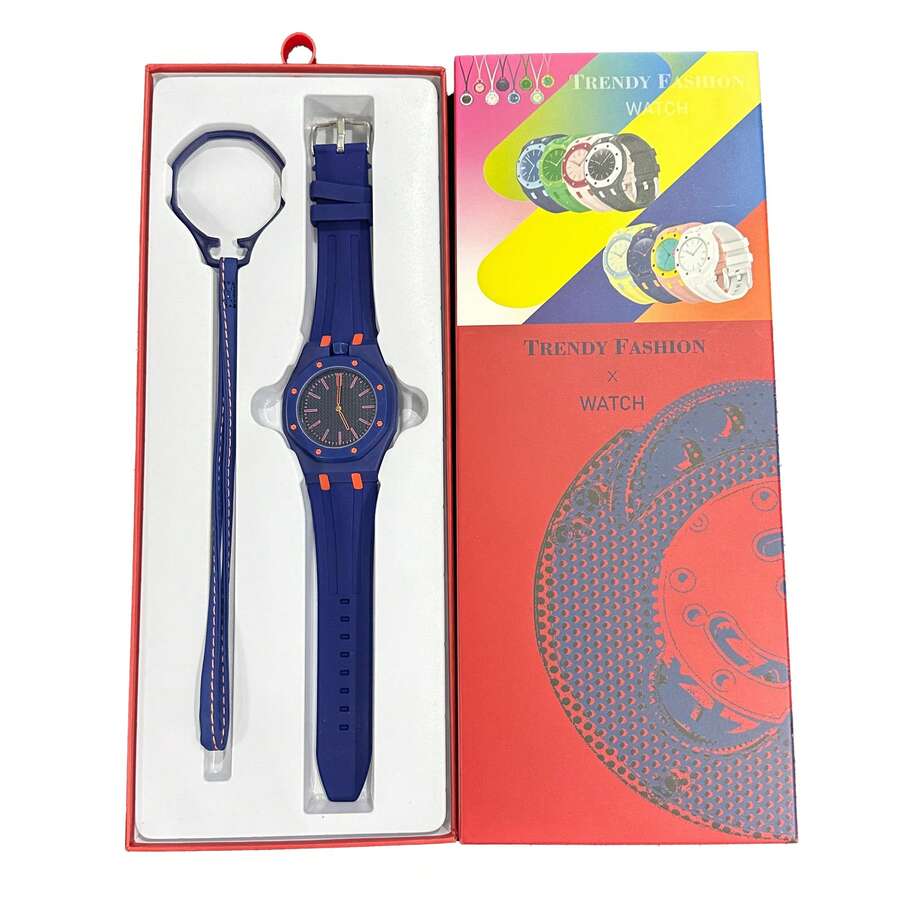 Women's Contrast Color Silicone Quartz Watch, Gift Box Set Includes Matching Leather Bracelet, Casual Versatile Wristwatch With Detachable Watch Head, Exquisite Gift Watch Set For Dating (1pc/Set) Includes Watch Box