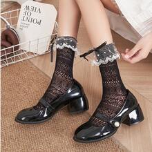 OU LIAN NIAO 1/2 đôi tất Lolita phong cách Gothic nơ, cao đến bắp chân, dễ thương thu hút, phù hợp cho mùa tựu trường - Nhiều màu - View 1