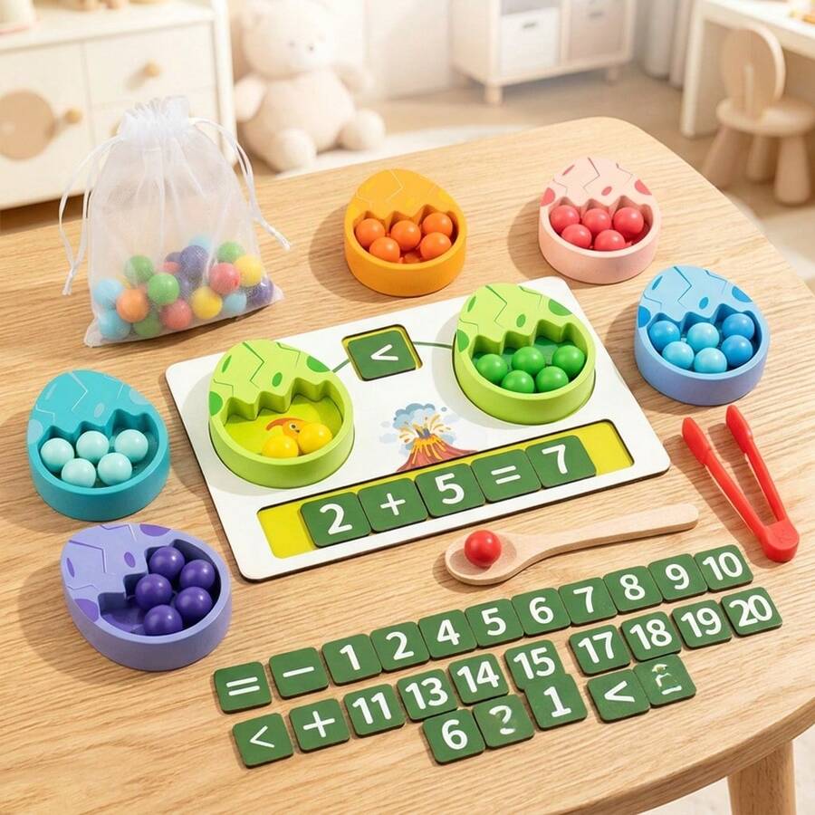 Wooden Dinosaur Egg Math Toy, Montessori Counting Game, Color Sorting, Fine Motor Skill Development, Suitable For 2-5 Years Old Toddlers, Kindergarten Educational Gift