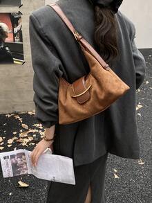 1件時尚簡約百搭PU材質女款單肩斜挎包，適合女性日常使用、旅行與度假 - 棕色 - 查看 4