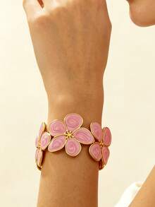 2 PIEZAS Pulsera de acero inoxidable con diseño de combinación de plumeria/vieira de estilo elegante y suave, moda minimalista para vacaciones en la playa, adecuada para uso diario de mujeres/fiesta de jardín/banquete nocturno/ropa de vacaciones/se puede dar como regalo festivo a amigos - Amarillo Oro - Ver 8