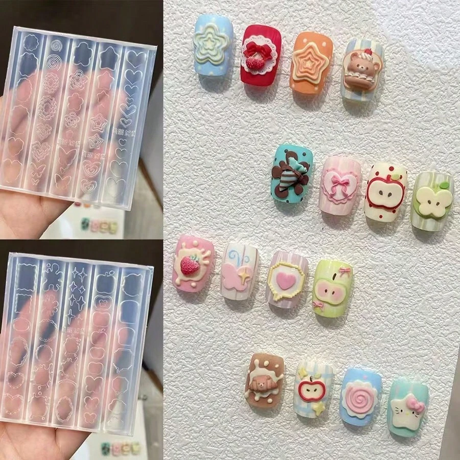 Transparent 3D Cute Slice Photo Frame Apple Cream Nail Art Mold, Heart Butterfly Star Cloud Mini Button Pony Number Letter Cute Mold, Suitable For Mobile And Handmade Embossing, DIY Nail Art Demolding Tool, Nail Art Tool, Wearable Nail Art Tool - Clear - View 1