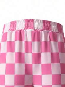 Girls' Casual Random Cut Plaid Wide Leg Pants, Loose Thigh Fit, Soft, Suitable For Daily Wear, Back To School, Autumn/Winter - Pink - View 3