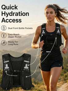 Running Vest Backpack, Hydration Vest Backpack | Lightweight Breathable Running Vest | Adjustable Shoulder Straps | Large Capacity Pockets, Unisex - Black - View 2