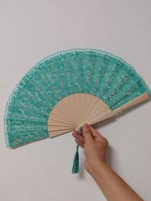 1pc Vintage Spanish Wedding Fan - Elegant Floral Lace Decoration, Natural Wooden Folding Hand Fan Suitable For Bridal Party, Wedding Decor - Elegant Tabletop Centerpiece Or Wedding Gift - Durable And Lightweight, Bridal Party Accessory, Exquisite Craftsmanship - View 16